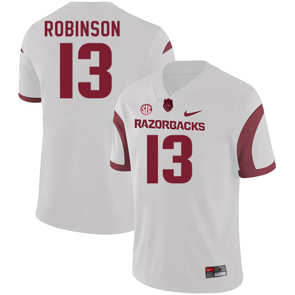 Men #13 Marquise Robinson Arkansas Razorbacks College Football Jerseys Stitched-White